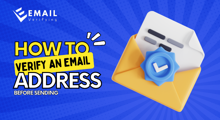 3D graphic showing an envelope with a verification badge, illustrating the concept of verifying an email address before sending