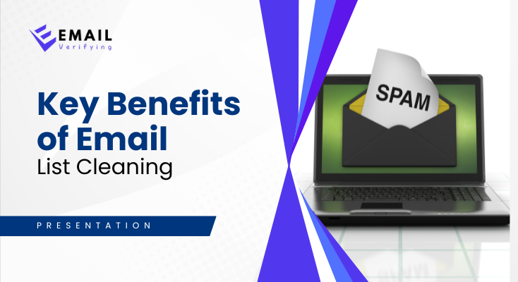 Infographic showing key benefits of email list cleaning like improved deliverability, reduced bounce rates, and better engagement.